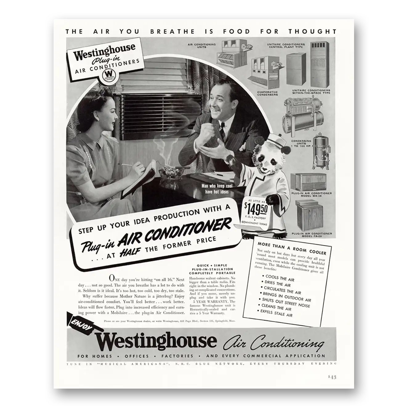 1940 Westinghouse Air Conditioner Air You Breathe Is Food for Thought Vintage Magazine Print Ad