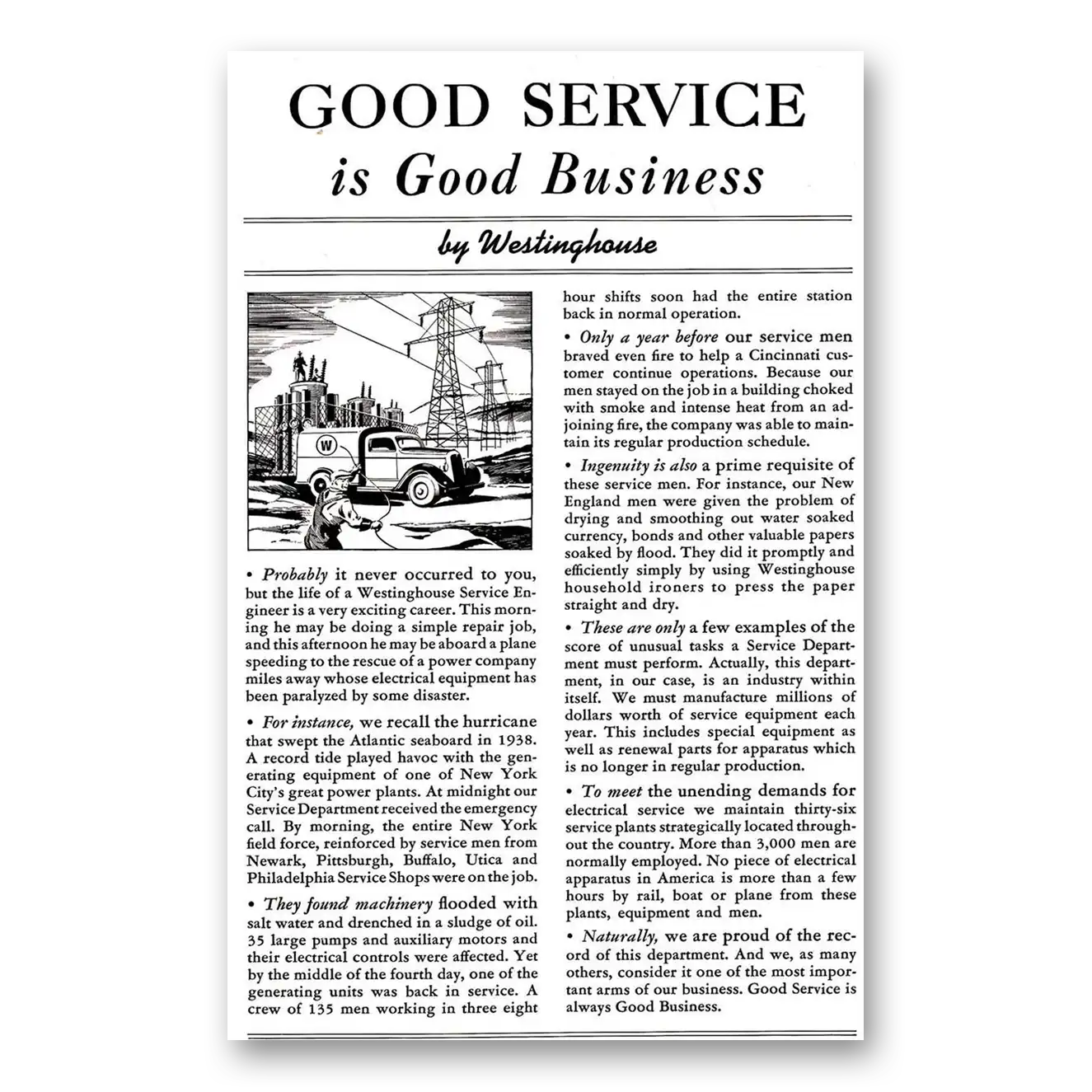 1940 Westinghouse Good Service is Good Business Vintage Magazine Print Ad