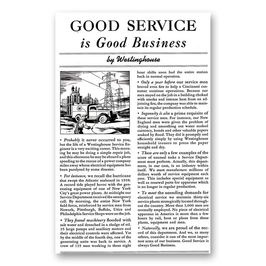 1940 Westinghouse Good Service is Good Business Vintage Magazine Print Ad