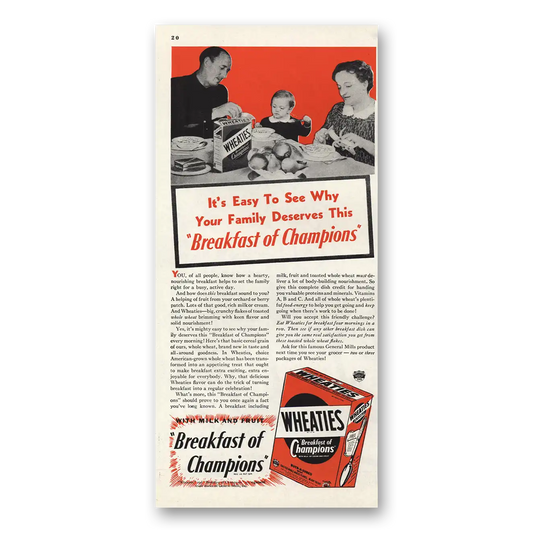 1940 Wheaties Cereal Breakfast of Champions Vintage Magazine Print Ad