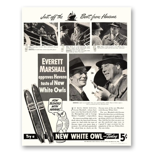 1940 White Owl Cigars Off the Boat From Havana Vintage Magazine Print Ad