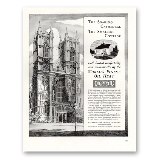 1940 Williams Oil-O-Matic Soaring Cathedral Smallest Cottage Vintage Magazine Print Ad