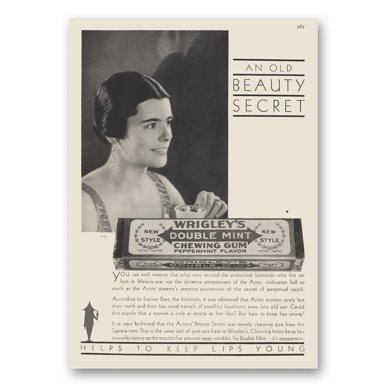 1930 Wrigleys Gum Double Mint Gum An Old Beauty Secret Vintage Magazine Print Ad