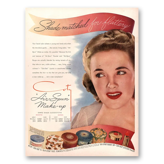 1941 Air Spun Make Up Shade Matched for Flattery Vintage Magazine Print Ad