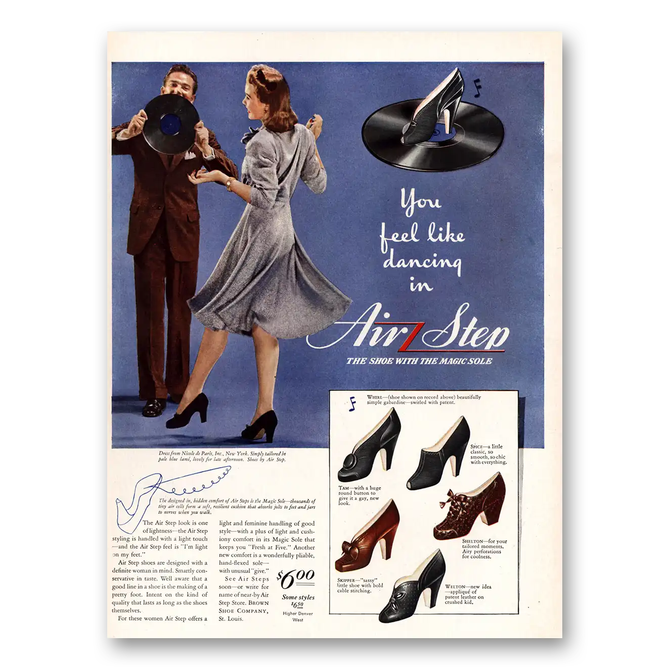 1941 Air Step Shoes You Feel Like Dancing Vintage Magazine Print Ad