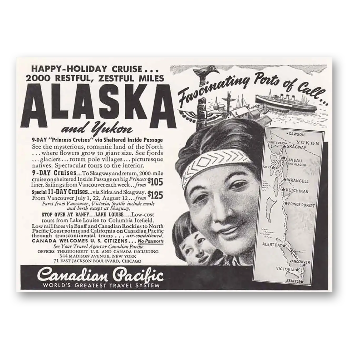 1941 Canadian Pacific Alaska Yukon Vintage Magazine Print Ad