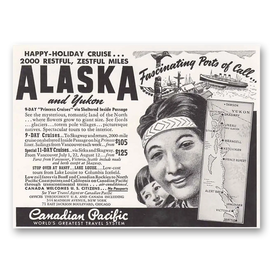 1941 Canadian Pacific Alaska Yukon Vintage Magazine Print Ad