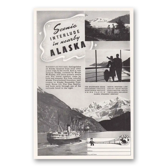 1941 Alaska Steamship Co Scenic Interlude In Nearby Alaska Vintage Magazine Print Ad