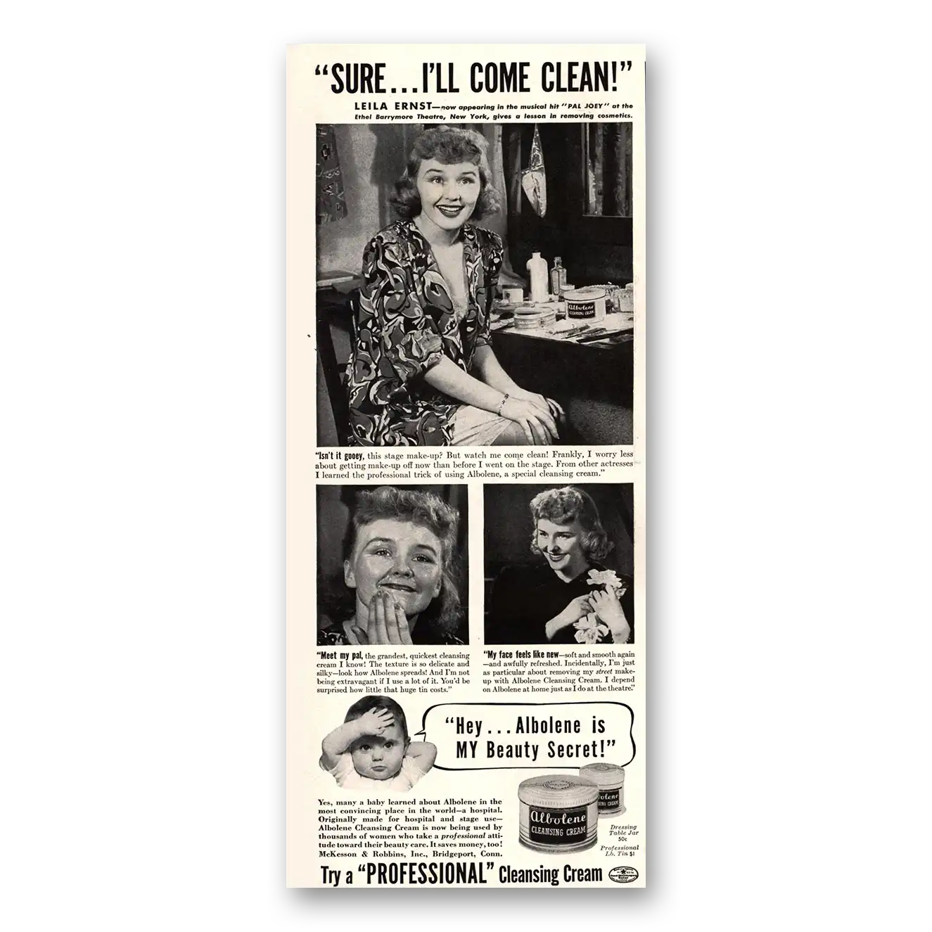 1941 Albolene Cleansing Cream Leila Ernst Come Clean Vintage Magazine Print Ad