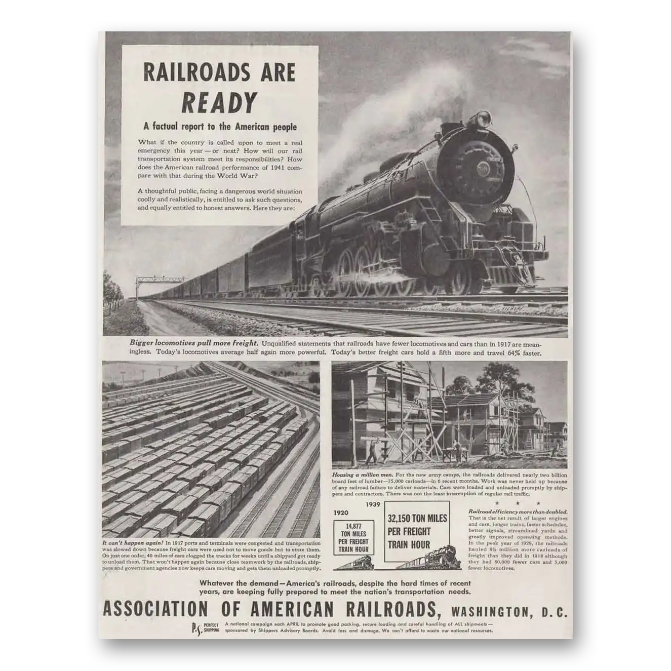 1941 Association of American Railroads Railroads Are Ready Vintage Magazine Print Ad