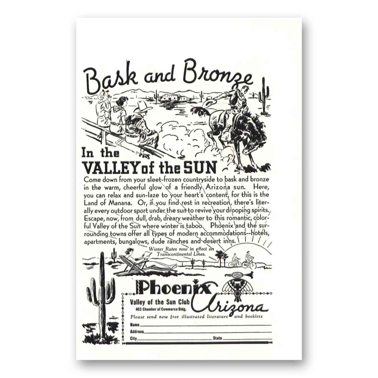 1941 Phoenix Arizona Bask and Bronze Vintage Magazine Print Ad