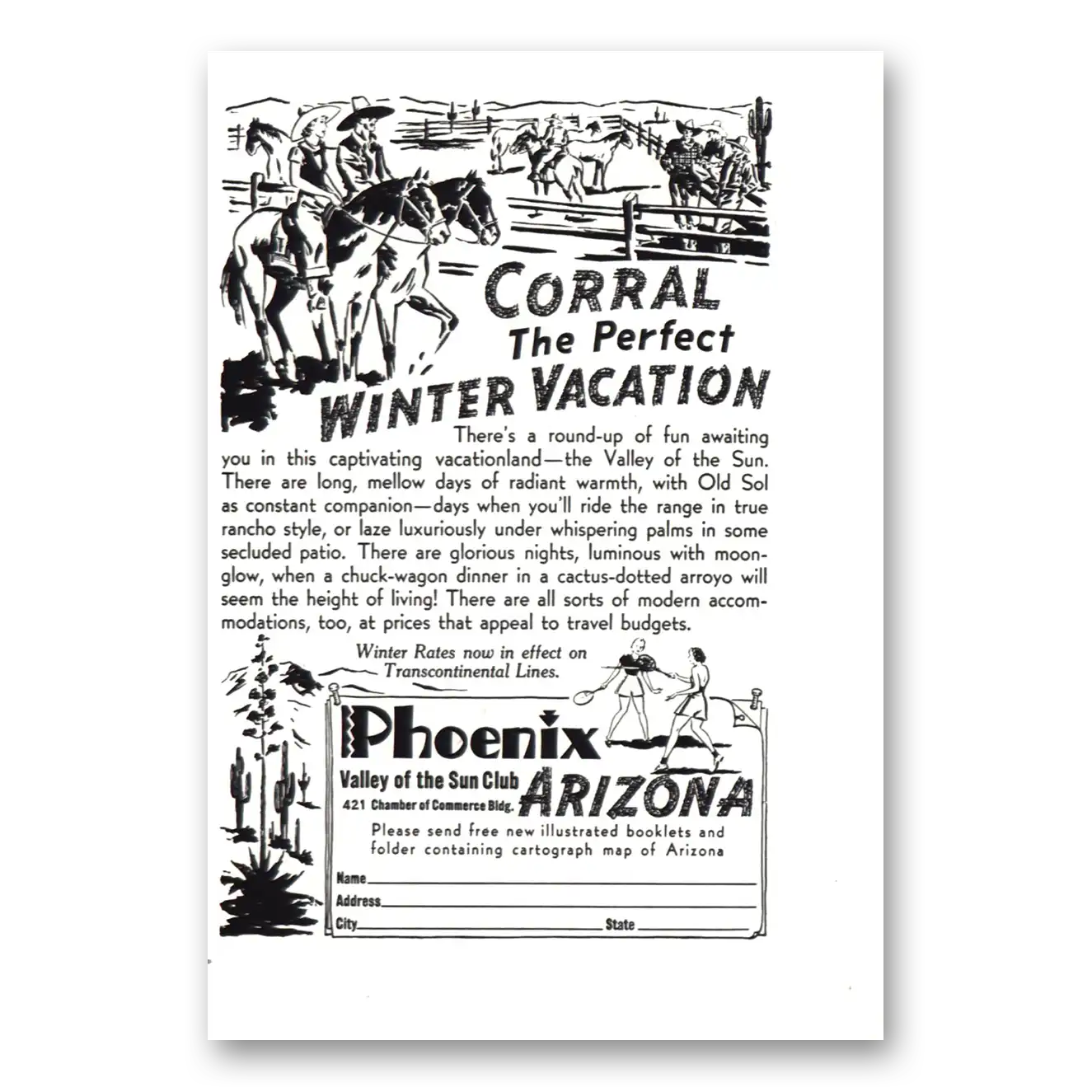 1941 Phoenix Arizona Corral the Perfect Winter Vacation Vintage Magazine Print Ad