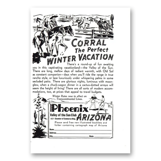 1941 Phoenix Arizona Corral the Perfect Winter Vacation Vintage Magazine Print Ad