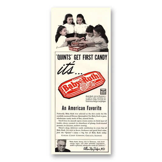 1941 Baby Ruth Quints Get First Candy Vintage Magazine Print Ad