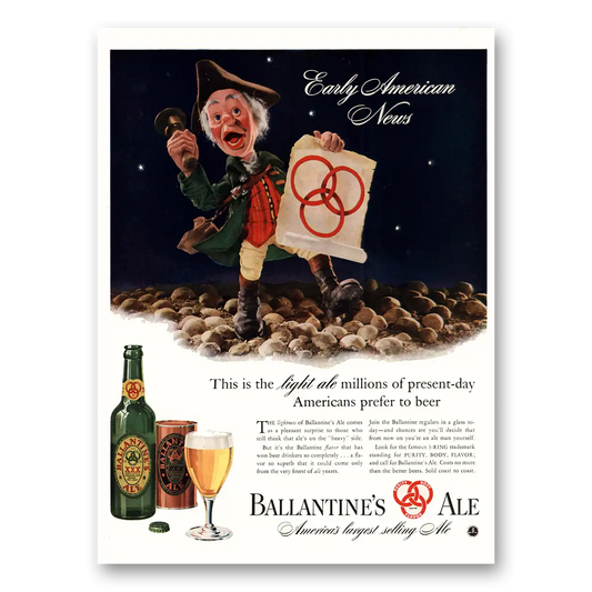 1941 Ballantines Ale Early American News Vintage Magazine Print Ad