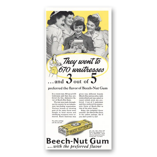 1941 Beech Nut Gum They Went to 670 Waitresses Vintage Magazine Print Ad