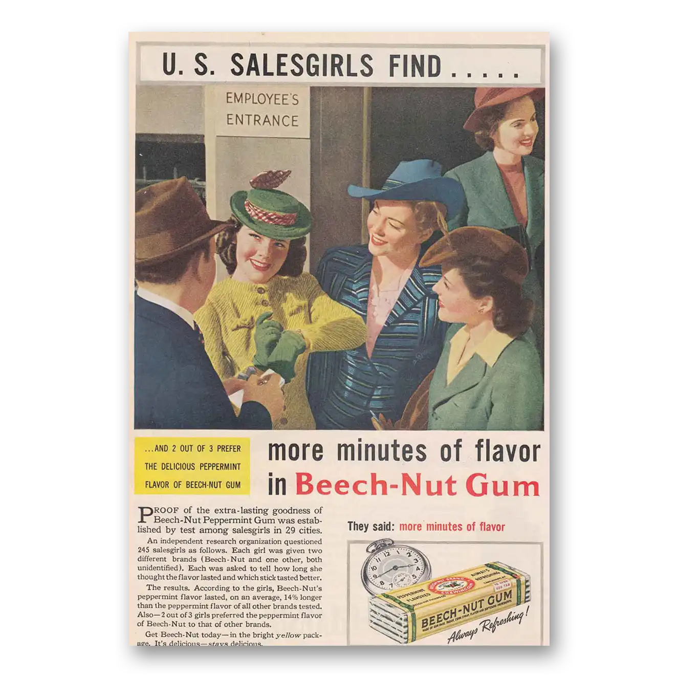 1941 Beech Nut Gum US Salesgirls Vintage Magazine Print Ad