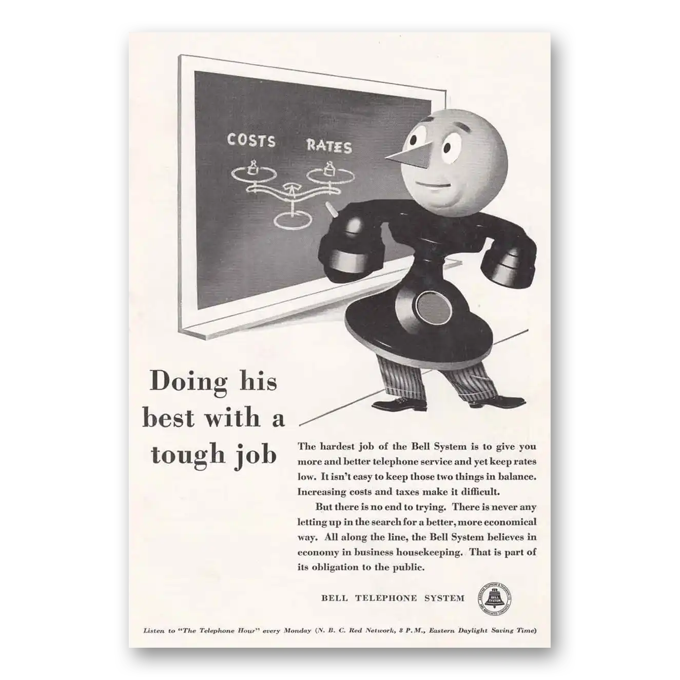 1941 Bell Telephone Doing His Best With a Tough Job Vintage Magazine Print Ad