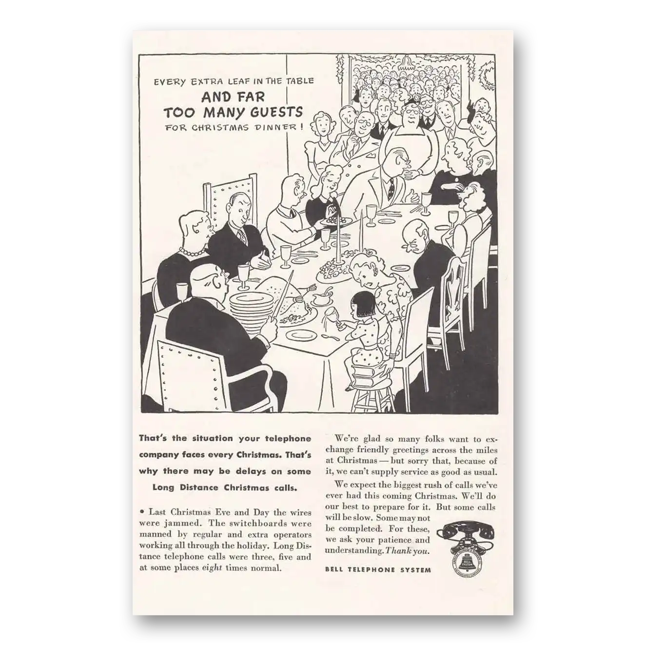 1941 Bell Telephone Far Too Many Guests for Christmas Vintage Magazine Print Ad