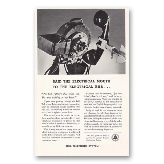 1941 Bell Telephone Said the Electrical Mouth to the Vintage Magazine Print Ad