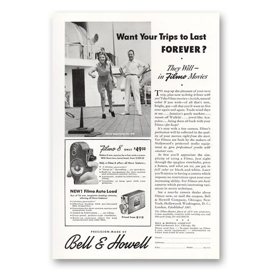 1941 Filmo Camera Want Your Trips to Last Vintage Magazine Print Ad