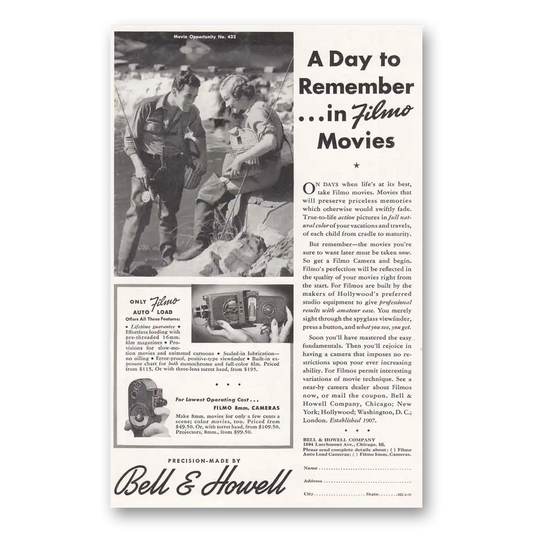 1941 Filmo Camera Day to Remember Vintage Magazine Print Ad