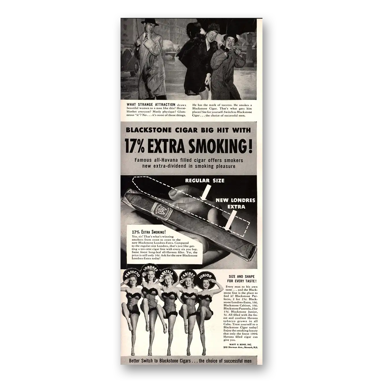 1941 Blackstone Cigars Big Hit Extra Smoking Vintage Magazine Print Ad