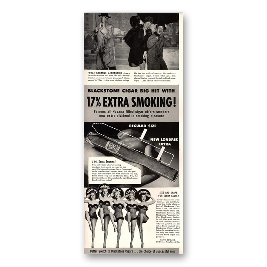 1941 Blackstone Cigars Big Hit Extra Smoking Vintage Magazine Print Ad