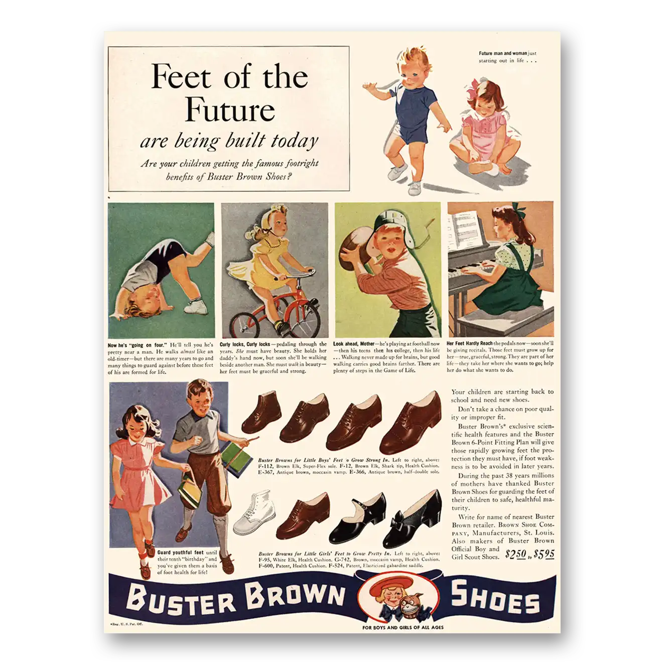 1941 Buster Brown Feet of the Future Vintage Magazine Print Ad