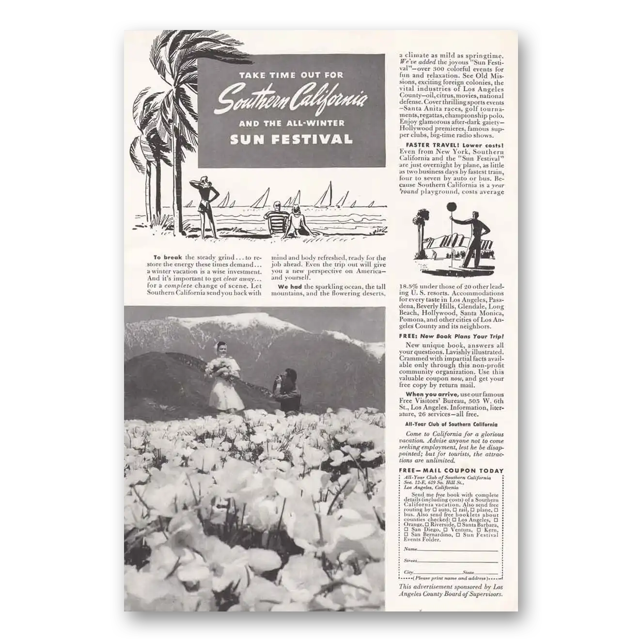 1941 Southern California All Winter Sun Festival Vintage Magazine Print Ad