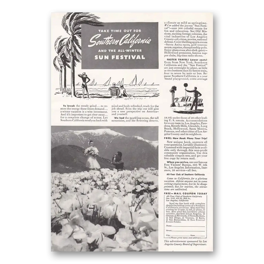 1941 Southern California All Winter Sun Festival Vintage Magazine Print Ad