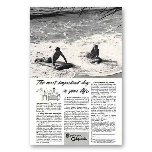 1941 Southern California Most Important Day Beach Vintage Magazine Print Ad