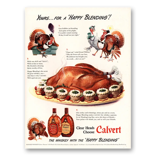 1941 Calvert Whiskey Gus Gobbler Happy Blending Vintage Magazine Print Ad