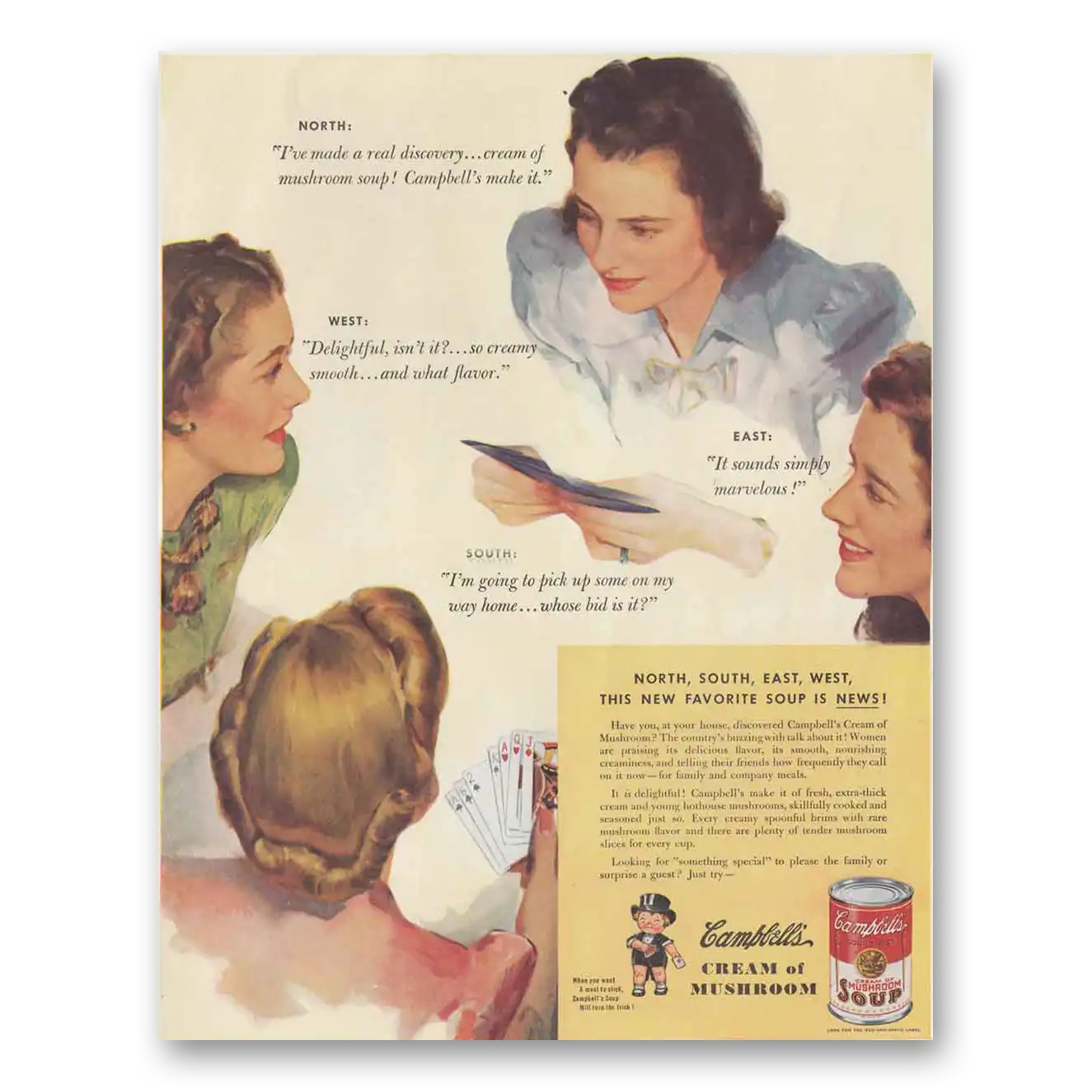 1941 Campbells Cream of Mushroom Soup North South Vintage Magazine Print Ad