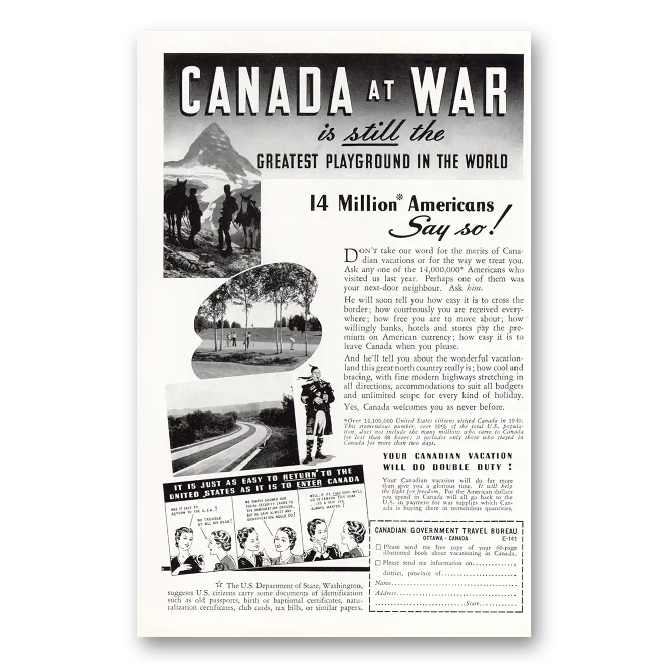 1941 Canada Canada At War Is Still the Greatest Playground Vintage Magazine Print Ad