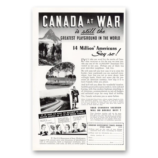 1941 Canada Canada At War Is Still the Greatest Playground Vintage Magazine Print Ad