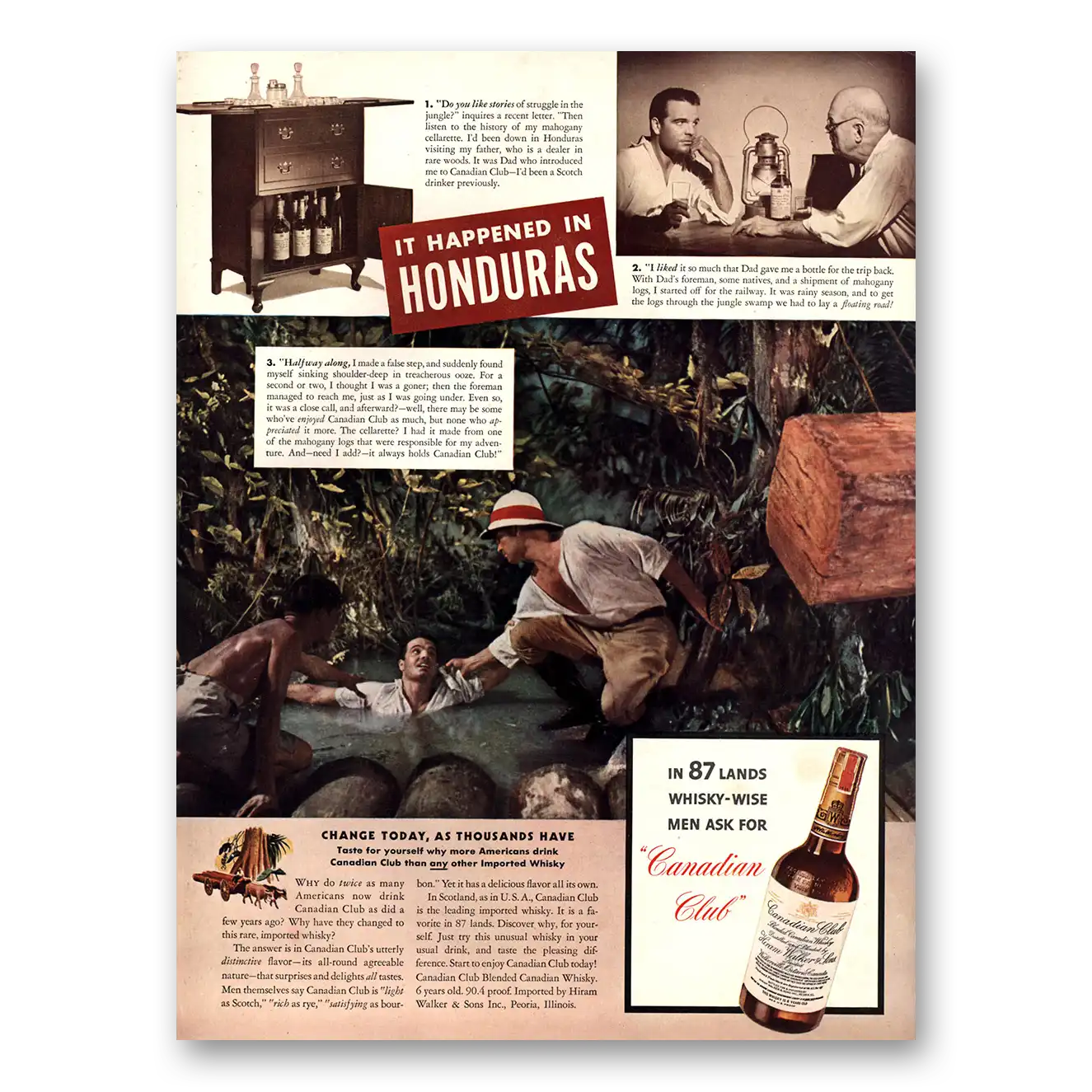 1941 Canadian Club Happened In Honduras Vintage Magazine Print Ad