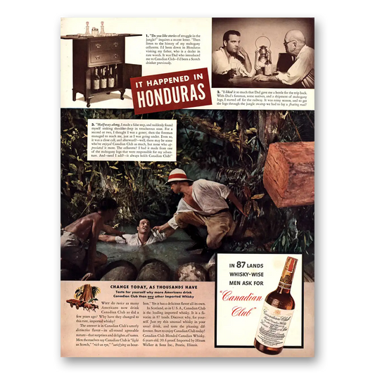 1941 Canadian Club Happened In Honduras Vintage Magazine Print Ad