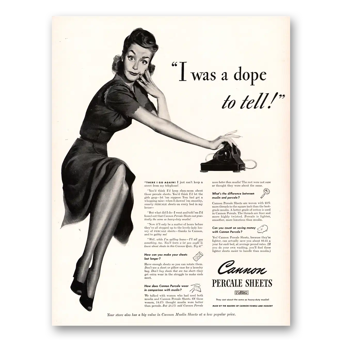 1941 Cannon Percale Sheets I Was a Dope Vintage Magazine Print Ad