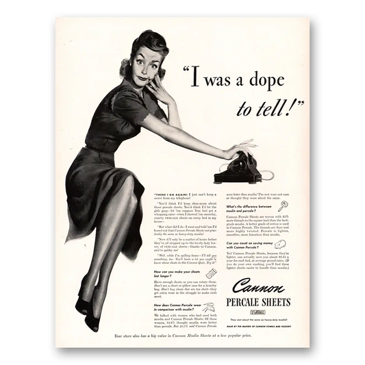 1941 Cannon Percale Sheets I Was a Dope Vintage Magazine Print Ad