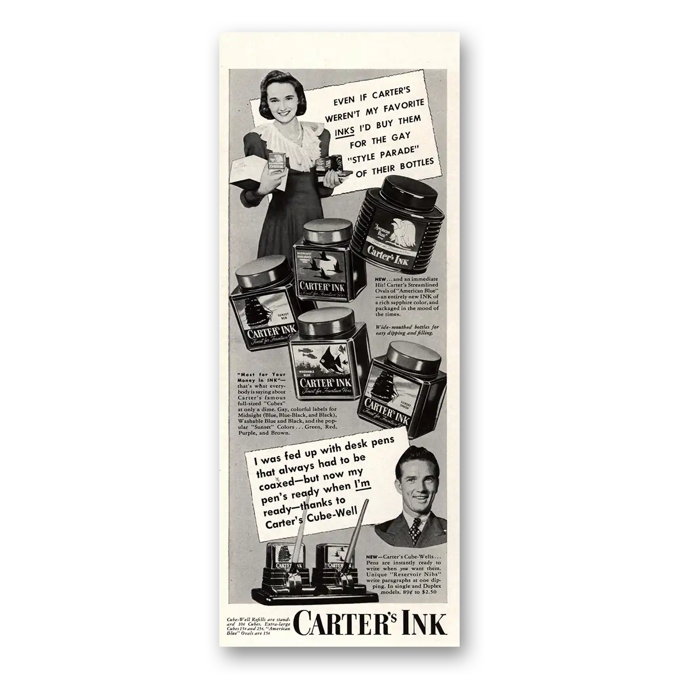 1941 Carters Ink Buy Them For the Gay Style Parade Vintage Magazine Print Ad