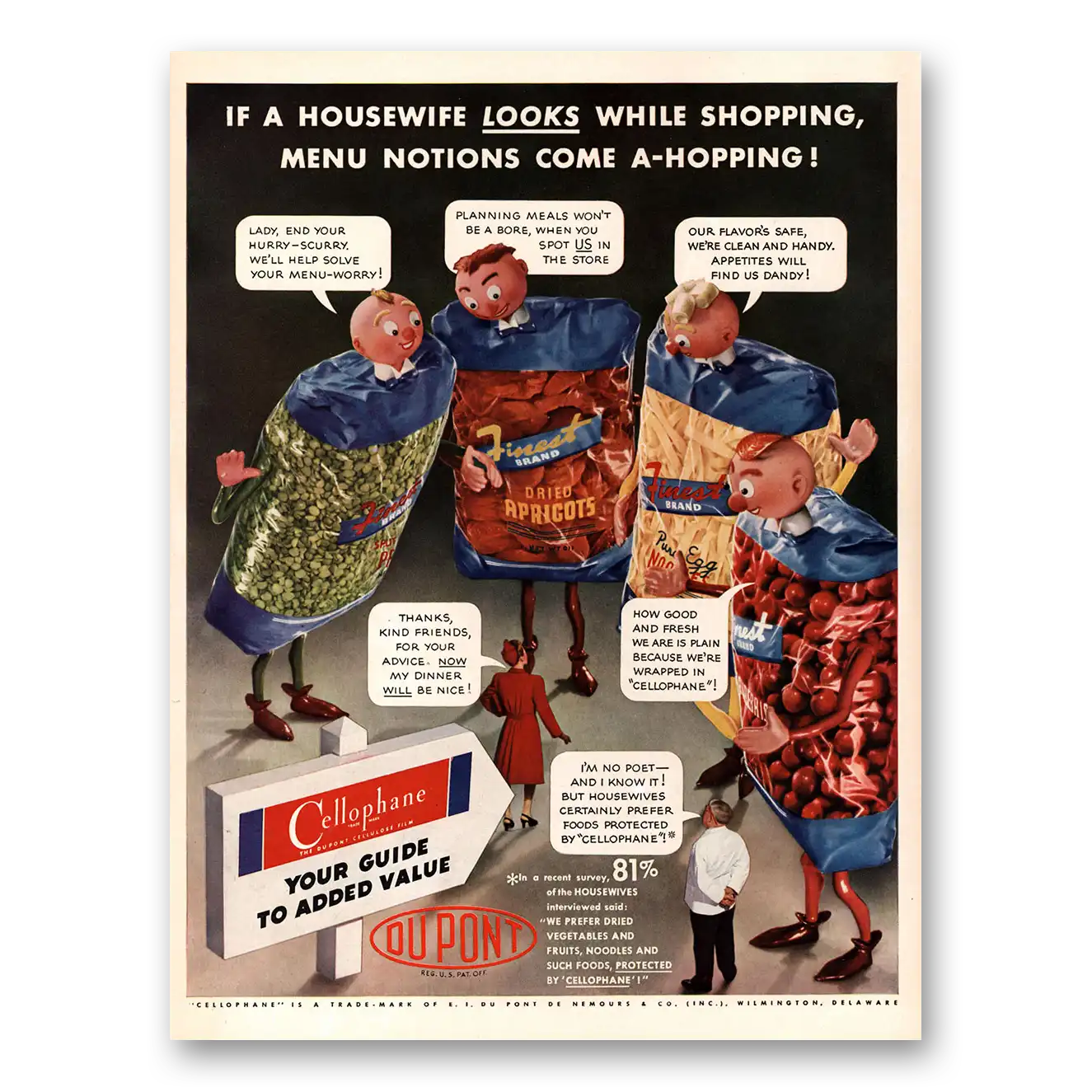 1941 DuPont Cellophane Housewife Menu Notions Come a Hopping Vintage Magazine Print Ad