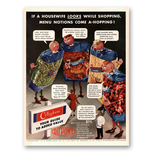 1941 DuPont Cellophane Housewife Menu Notions Come a Hopping Vintage Magazine Print Ad