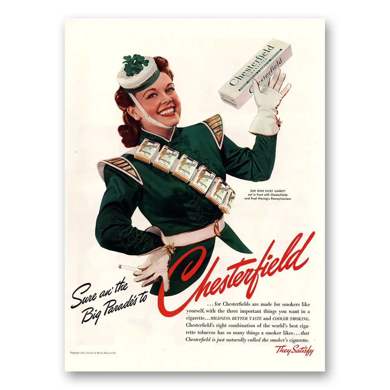 1941 Chesterfield Cigarettes Big Parades Vintage Magazine Print Ad