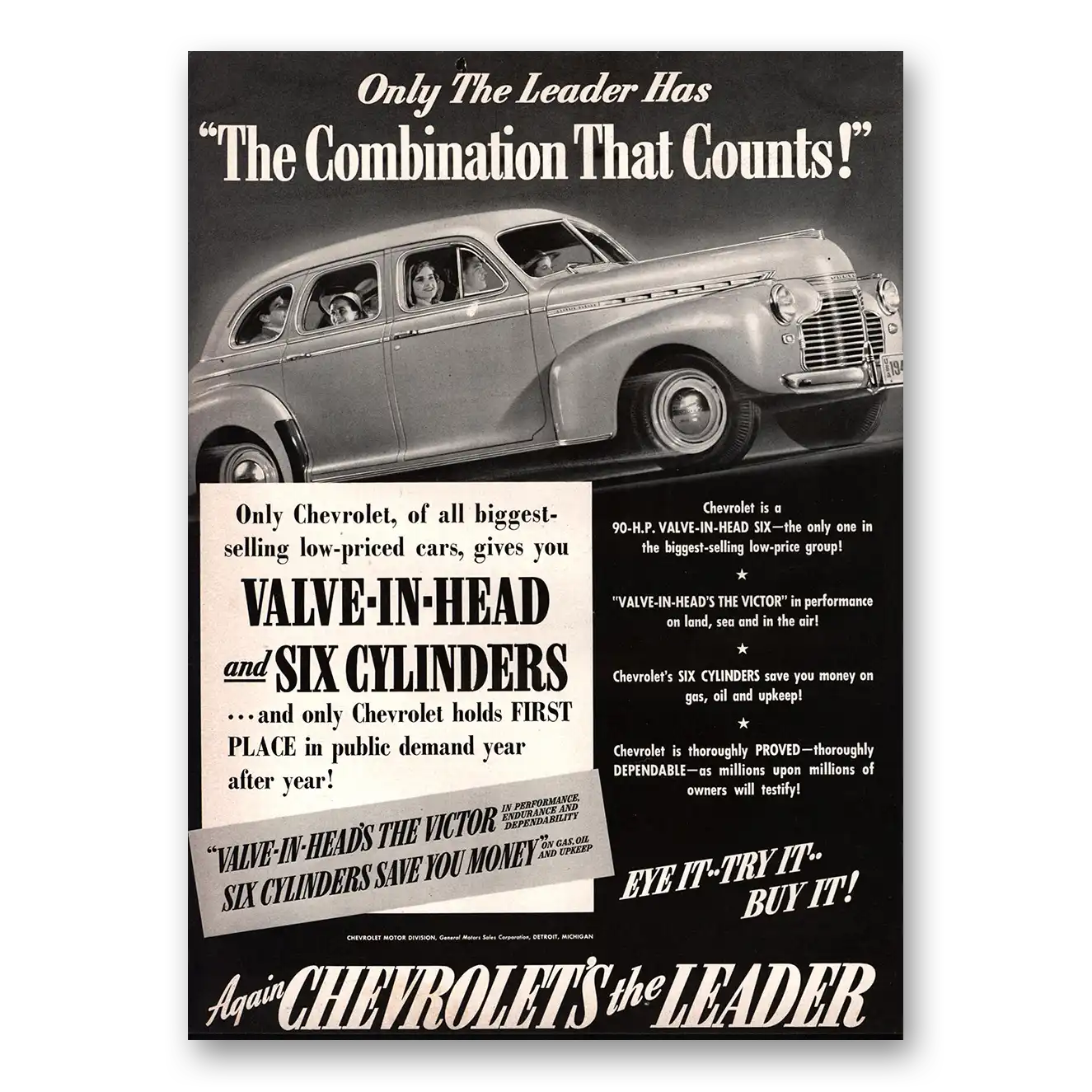 1941 Chevrolet Combination That Counts Vintage Magazine Print Ad