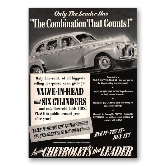 1941 Chevrolet Combination That Counts Vintage Magazine Print Ad