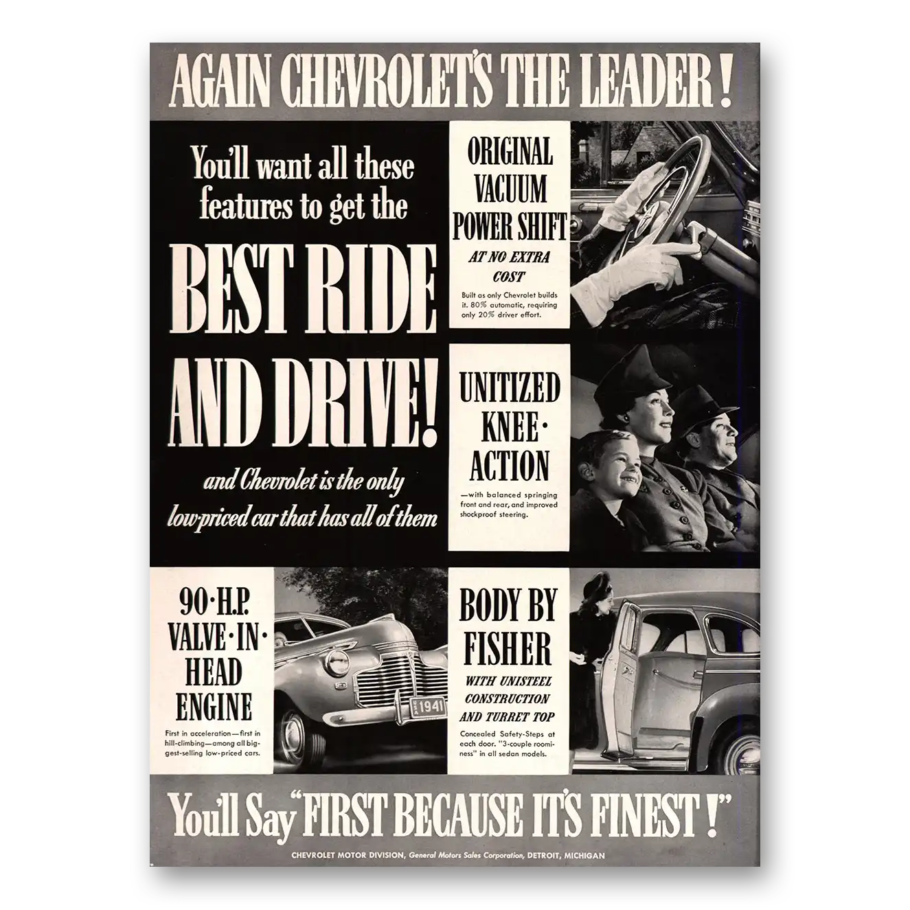 1941 Chevrolet Best Ride and Drive Vacuum Power Shift Vintage Magazine Print Ad