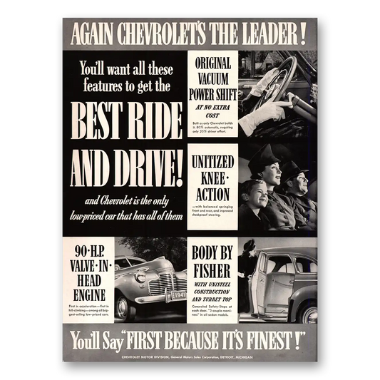 1941 Chevrolet Best Ride and Drive Vacuum Power Shift Vintage Magazine Print Ad