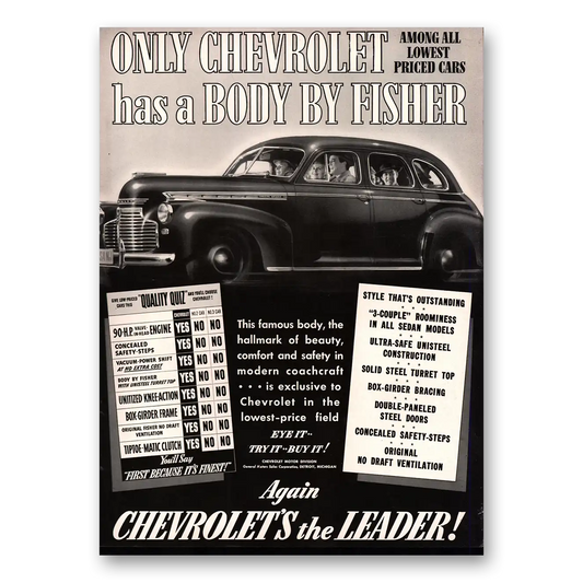 1941 Chevrolet Famous Body Hallmark of Beauty Fisher Vintage Magazine Print Ad