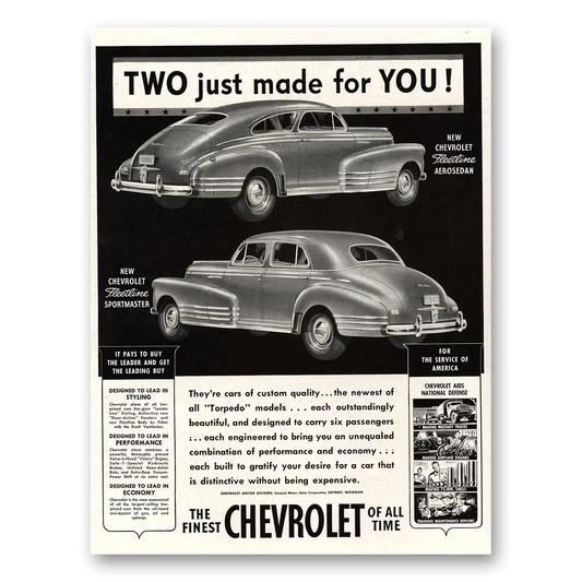 1941 Chevrolet Fleetline Two Just Made For You Vintage Magazine Print Ad